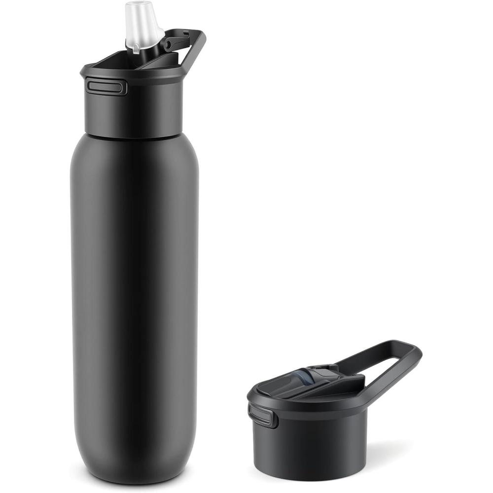 image:imageGourde Isotherme 600 ml Bouteille en Acier Inox avec Paille Mug Thermique Double Paroi Bouteille deau de Sport tanche Sans BPA pour Bureau cole Sport Voyage VertNoir