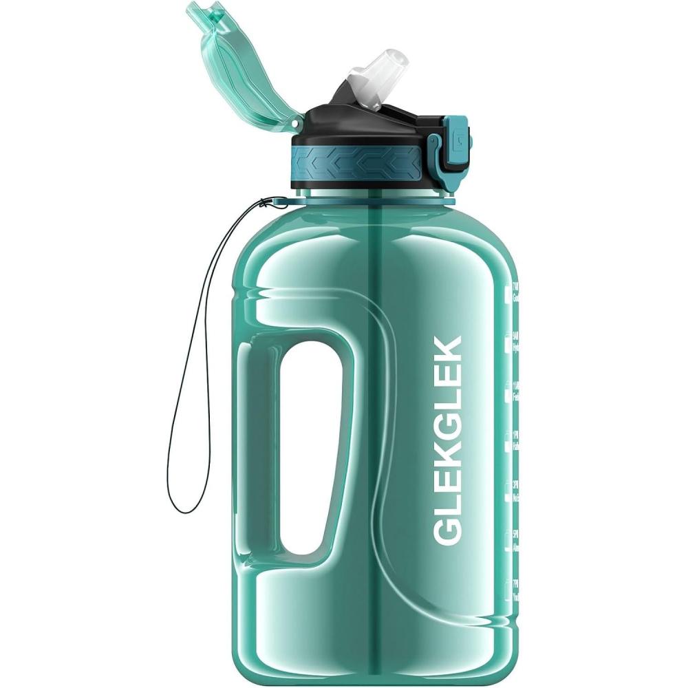 image:imageGrande Gourde 3 Litres sans BPA Bouteille Sport avec Paille pour Gymnase Maison Camping Extrieur Noir2 Litres Cyan