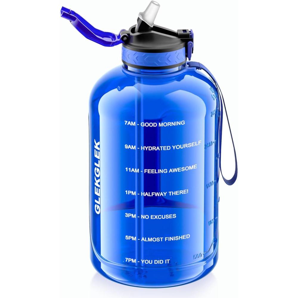 image:imageGrande Gourde 3 Litres sans BPA Bouteille Sport avec Paille pour Gymnase Maison Camping Extrieur Noir3 Litres Bleu