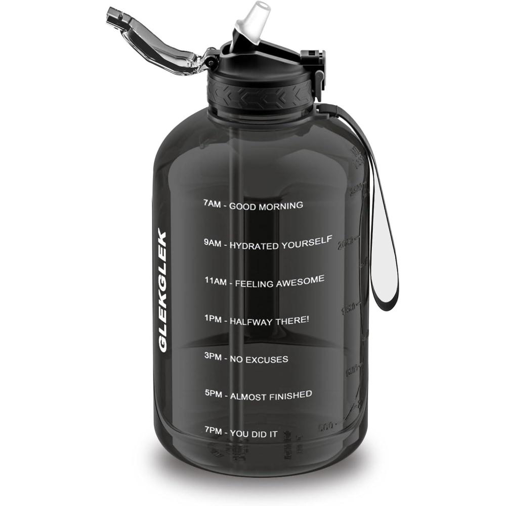 image:imageGrande Gourde 3 Litres sans BPA Bouteille Sport avec Paille pour Gymnase Maison Camping Extrieur Noir3 Litres Noir