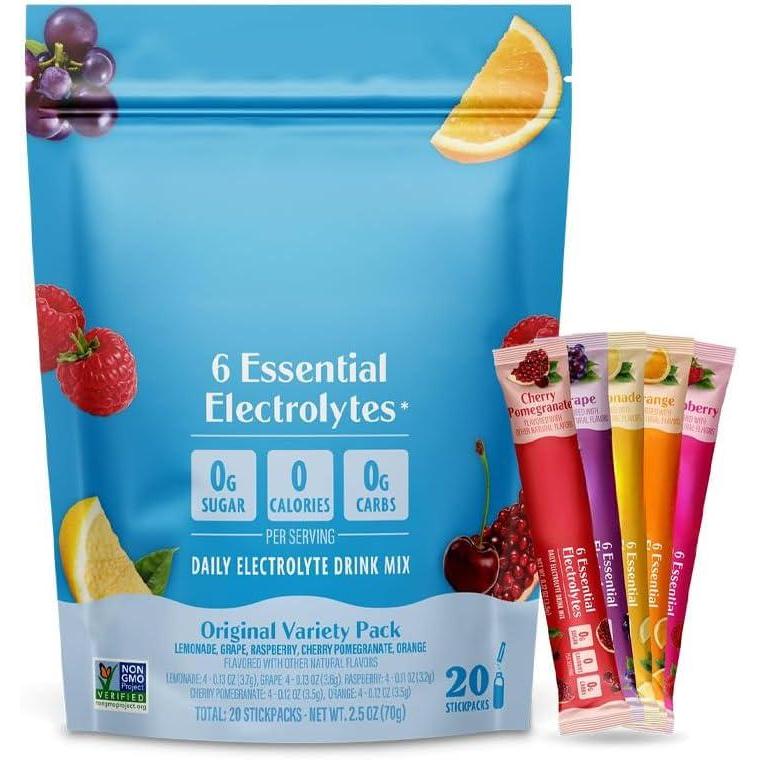 image:imageMlange de boissons en poudre quotidienne dlectrolyte Sans sucre Varit dorigine 20 stickpacks lectrolytes et minraux Ketofriendly vgtalien sans OGM