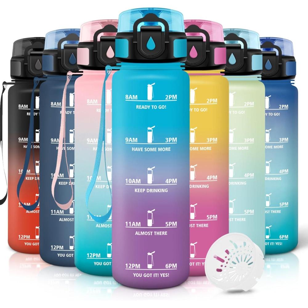 image:imageMotswedi Gourde 1l AntiFuite Gourde Sport avec Marqueur de Temps Bouteille deau Rutilisable Bouteille pour Sport Randonne Yoga Fitness Noir RougeBleu Violet