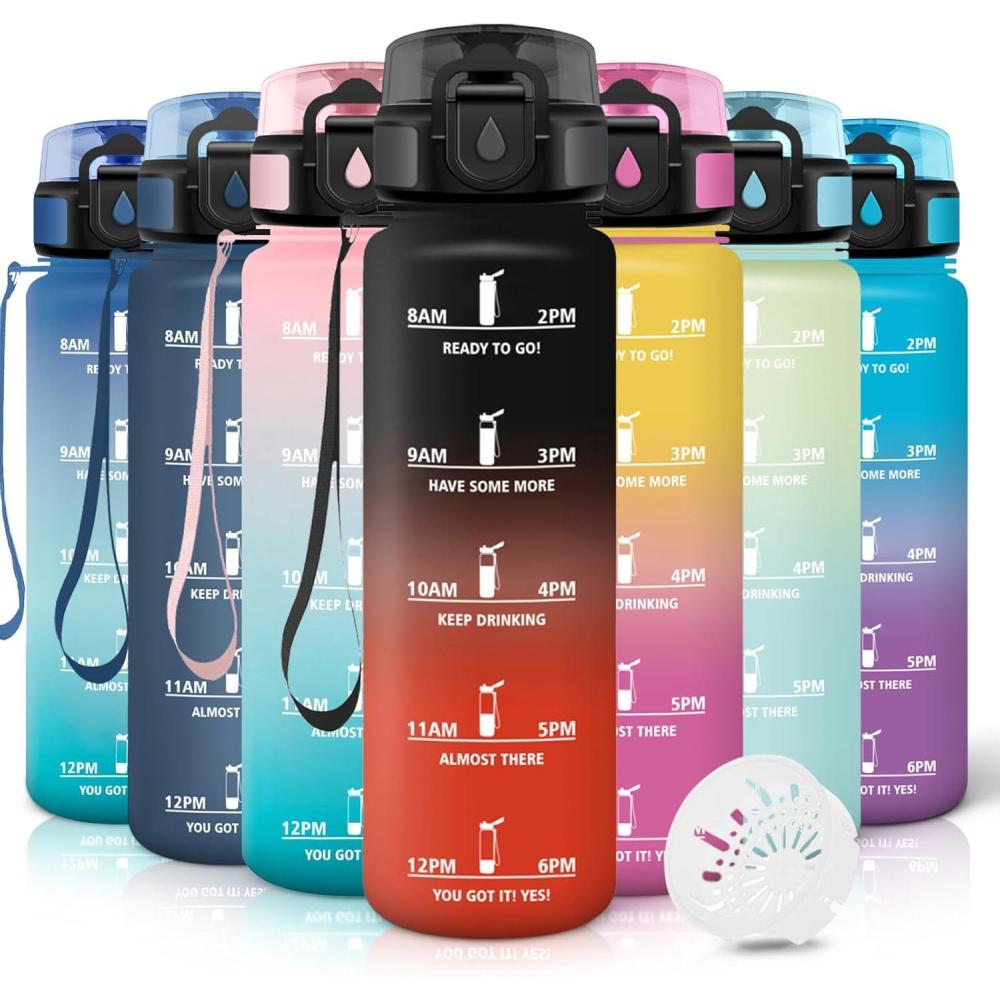 image:imageMotswedi Gourde 1l AntiFuite Gourde Sport avec Marqueur de Temps Bouteille deau Rutilisable Bouteille pour Sport Randonne Yoga Fitness Noir RougeNoir Rouge