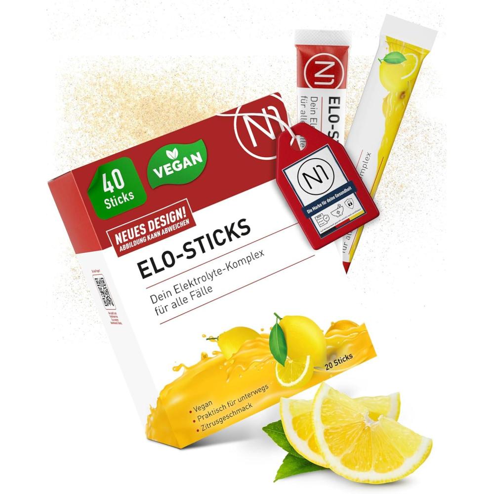 image:imageN1 EloSticks Lot de 40 btonnets de poudre dlectrolyte au got dagrumes pour une hydratation rapide et un quilibre des minraux avec les sels les sucre les minraux320 g Lot de 1