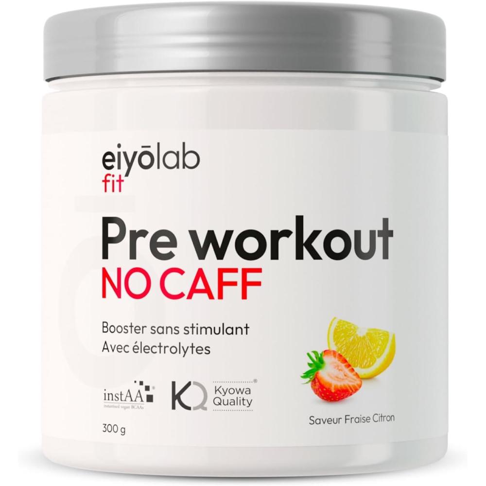 image:imagePre Workout sans Cafine ni Cratine Citrulline Kyowa et BCAA instantans lectrolytes pour Hydratation Optimale LArginine Bta Alanine ampamp Taurine 300g de Poudre Fruits Rouges EiyolabFraise Citron