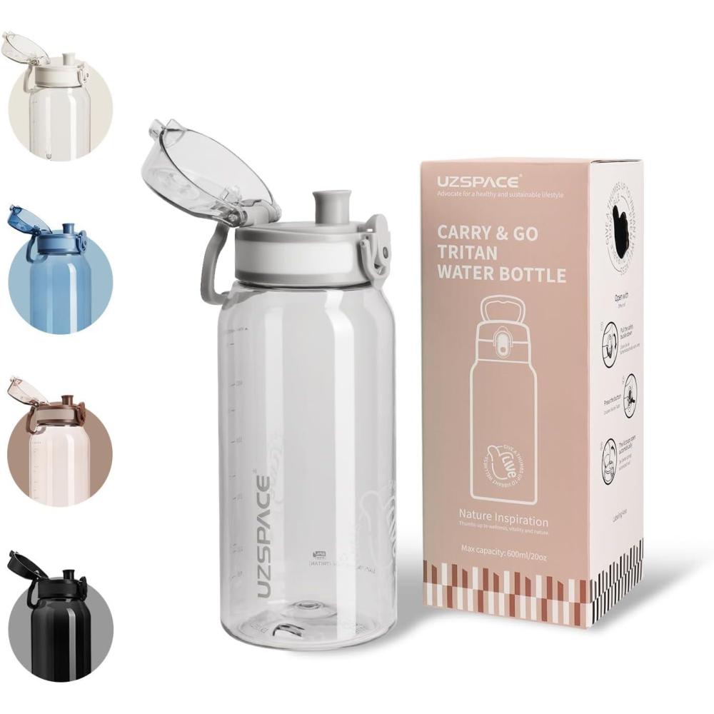 image:imageUZSPACE Gourde Sport 1L Gourde Adulte Transparente sans BPA avec Poigne tanche Bouteille deau Idal pour Fitness et Voyage Bleu ArdoiseGris Silex