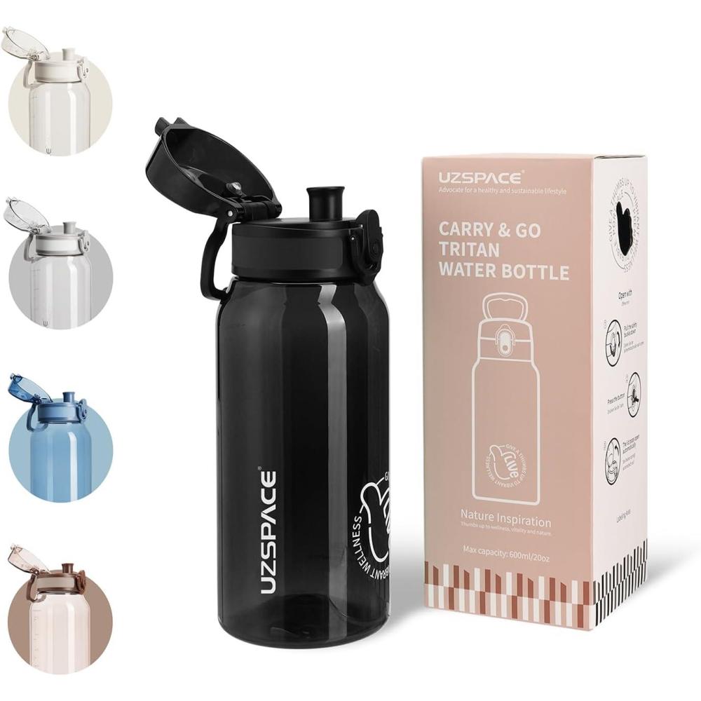 image:imageUZSPACE Gourde Sport 1L Gourde Adulte Transparente sans BPA avec Poigne tanche Bouteille deau Idal pour Fitness et Voyage Bleu ArdoiseNoir
