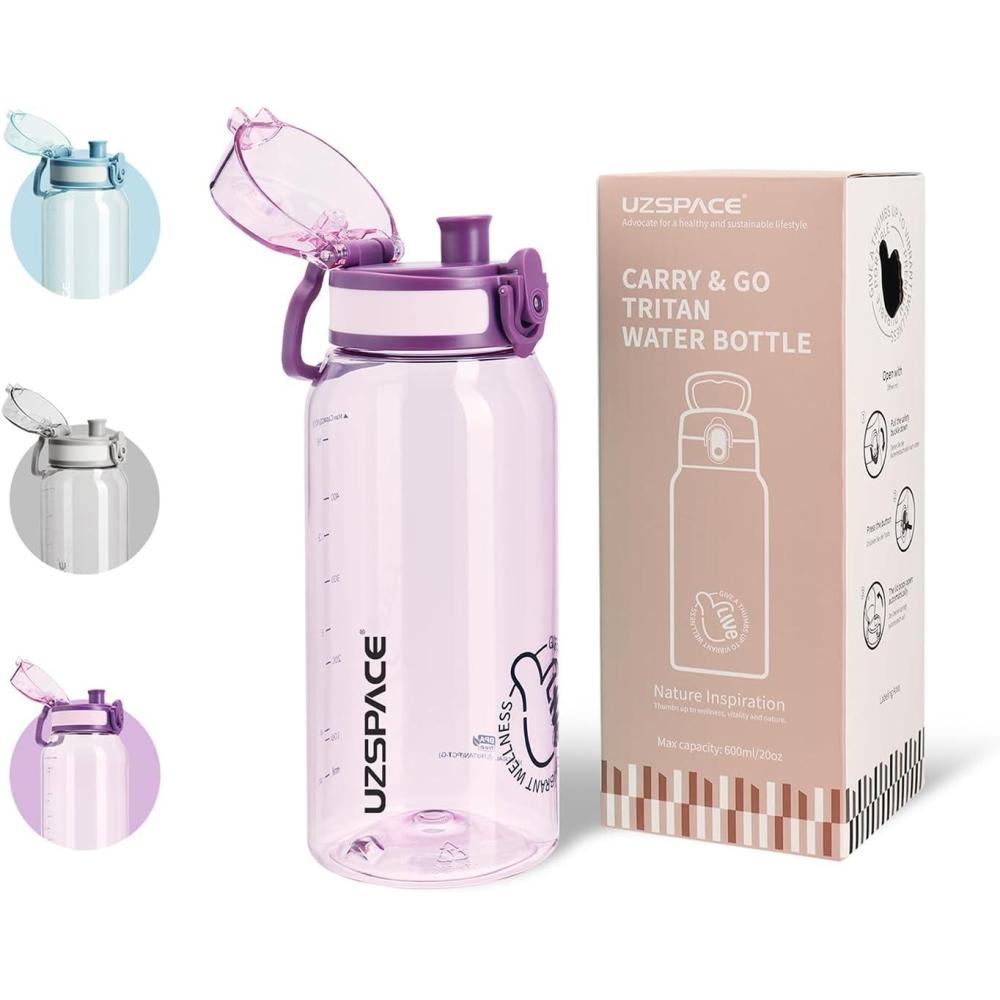 image:imageUZSPACE Gourde Sport 1L  Gourde Adulte Transparente sans BPA avec Poigne  tanche Bouteille deau Idal pour Fitness et Voyage Bleu ArdoiseViolet