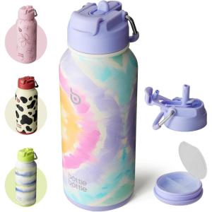 BOTTLE BOTTLE Bouteille d’eau isotherme en acier inoxydable de 946 ml avec paille et couvercle à double usage pour salle de sport avec pilulier (ciel été)(Barbe À Papa)