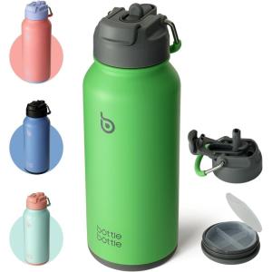 BOTTLE BOTTLE Bouteille d’eau isotherme en acier inoxydable de 946 ml avec paille et couvercle à double usage pour salle de sport avec pilulier (ciel été)(Forêt D&rsquo;été)