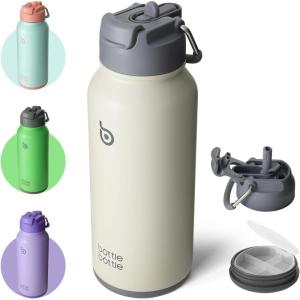 BOTTLE BOTTLE Bouteille d’eau isotherme en acier inoxydable de 946 ml avec paille et couvercle à double usage pour salle de sport avec pilulier (ciel été)(Gris)