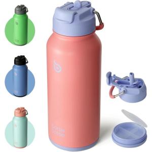 BOTTLE BOTTLE Bouteille d’eau isotherme en acier inoxydable de 946 ml avec paille et couvercle à double usage pour salle de sport avec pilulier (ciel été)(Lavender Dream)