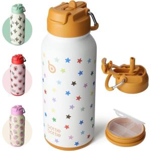 BOTTLE BOTTLE Bouteille d’eau isotherme en acier inoxydable de 946 ml avec paille et couvercle à double usage pour salle de sport avec pilulier (ciel été)(Pop Stellaire)