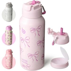 BOTTLE BOTTLE Bouteille d’eau isotherme en acier inoxydable de 946 ml avec paille et couvercle à double usage pour salle de sport avec pilulier (ciel été)(Rose)