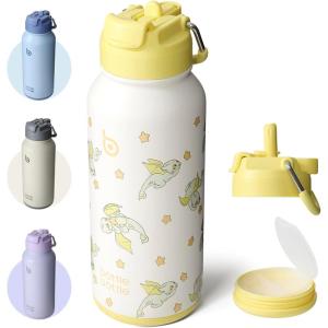 BOTTLE BOTTLE Bouteille d’eau isotherme en acier inoxydable de 946 ml avec paille et couvercle à double usage pour salle de sport avec pilulier (ciel été)(Stella + Jaune)