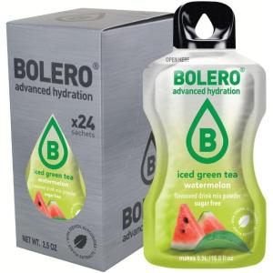 Bolero THÉ VERT GLACÉ PASTÈQUE 24x3g | Poudre pour boisson sans sucre, édulcorée à la stévia + vitamine C | convient aux enfants, aux sportifs et aux diabétiques | sans gluten