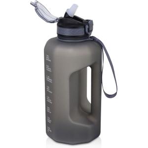 Bouteille D&rsquo;eau Grande Capacité 2.2L, Gourde de Sport Sans BPA, Bouteille Motivation avec Marquage Temporel, Gourde Fitness pour Activités Extérieures, et Usage Quotidien(Gris)