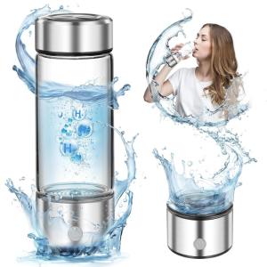 Bouteille d&rsquo;Hydrogène de 420 ml, Bouteille à Eau Hydrogène, Générateur d&rsquo;Eau Hydrogène Portable, USB Bouteille d&rsquo;eau Sans Fil, Adaptée pour le Sport, le Voyages le Cadeaux(Argent)