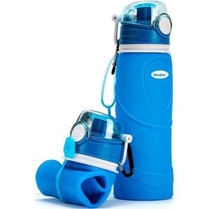 Bouteilles d&rsquo;eau Pliables en Silicone de Kemier 750 mL, Sans BPA, Approuvées par La FDA. Bouteilles d&rsquo;eau Pliables Pouvant s’Enrouler Pour Sports et Plein Air, étanches et à l&rsquo;épreuve Des Fuites(Noir)(Bleu)