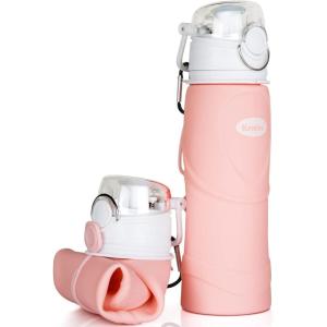 Bouteilles d&rsquo;eau Pliables en Silicone de Kemier 750 mL, Sans BPA, Approuvées par La FDA. Bouteilles d&rsquo;eau Pliables Pouvant s’Enrouler Pour Sports et Plein Air, étanches et à l&rsquo;épreuve Des Fuites(Noir)(Rose Clair)