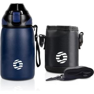 FJbottle Gourde en acier inoxydable de 1 l, 800 ml, 600 ml, 400 ml, sans BPA pour enfants, bouteille d&rsquo;eau anti-fuite, thermos pour sport, sport, université, école, fitness, extérieur, vélo(Bleu Foncé)