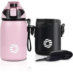 FJbottle Gourde en acier inoxydable de 1 l, 800 ml, 600 ml, 400 ml, sans BPA pour enfants, bouteille d&rsquo;eau anti-fuite, thermos pour sport, sport, université, école, fitness, extérieur, vélo(Rose)
