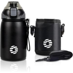 FJbottle Gourde en acier inoxydable de 1 l, 800 ml, 600 ml, 400 ml, sans BPA pour enfants, bouteille d&rsquo;eau anti-fuite, thermos pour sport, sport, université, école, fitness, extérieur, vélo(Noir)