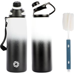 Fjbottle Gourde Isotherme avec Couvercle Magnétique – 400ml/600ml/800ml/1L/1.5L – Bouteille Isotherme Étanche sans BPA, Gourde Inox Bouche Standard, Gourde Enfant pour Sport, Gym, Voyage(Blanc et Noir)