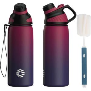 Fjbottle Gourde Isotherme avec Couvercle Magnétique – 400ml/600ml/800ml/1L/1.5L – Bouteille Isotherme Étanche sans BPA, Gourde Inox Bouche Standard, Gourde Enfant pour Sport, Gym, Voyage(Rouge et Violet)