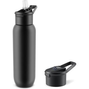 Gourde Isotherme 600 ml, Bouteille en Acier Inox avec Paille, Mug Thermique à Double Paroi, Bouteille d&rsquo;eau de Sport Étanche, Sans BPA, pour Bureau, École, Sport, Voyage (Vert)(Noir)