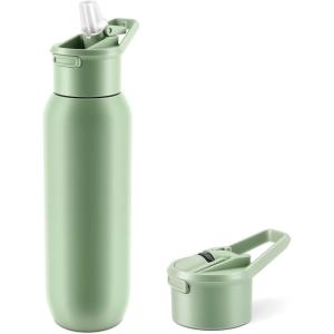 Gourde Isotherme 600 ml, Bouteille en Acier Inox avec Paille, Mug Thermique à Double Paroi, Bouteille d&rsquo;eau de Sport Étanche, Sans BPA, pour Bureau, École, Sport, Voyage (Vert)(Vert)