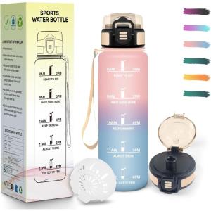 Gourde, Réutilisable, Gourde Sport 1 Litre, Slogans de Motivation Marqueur Horaire, Bouteille, Étanche, Portable, Bouteille D&rsquo;eau pour Salle de Sport, Vélo, Bureau, Extérieur, École(Rose & Bleu Ciel – 500ml)