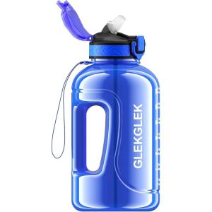 Grande Gourde 3 Litres sans BPA, Bouteille Sport avec Paille, pour Gymnase, Maison, Camping, Extérieur (Noir)(2 Litres – Bleu)