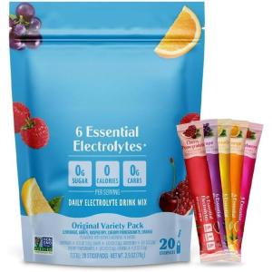 Mélange de boissons en poudre quotidienne d&rsquo;électrolyte – Sans sucre – Variété d&rsquo;origine, 20 stickpacks – électrolytes et minéraux – Keto-friendly, végétalien, sans OGM