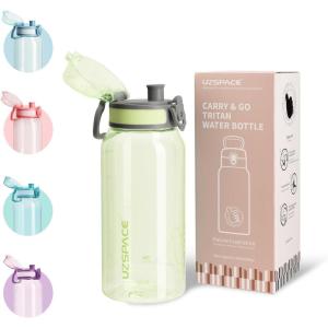UZSPACE Gourde Sport 1L – Gourde Adulte Transparente sans BPA avec Poignée – Étanche Bouteille d&rsquo;eau -Idéal pour Fitness et Voyage, Bleu Ardoise(Citron Vert)