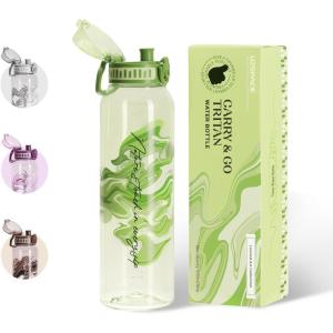 UZSPACE Gourde Sport 1L – Gourde Adulte Transparente sans BPA avec Poignée – Étanche Bouteille d&rsquo;eau -Idéal pour Fitness et Voyage, Bleu Ardoise(Imprimé Artistique Citron Vert)