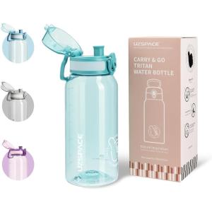 UZSPACE Gourde Sport 1L – Gourde Adulte Transparente sans BPA avec Poignée – Étanche Bouteille d&rsquo;eau -Idéal pour Fitness et Voyage, Bleu Ardoise(Vert)