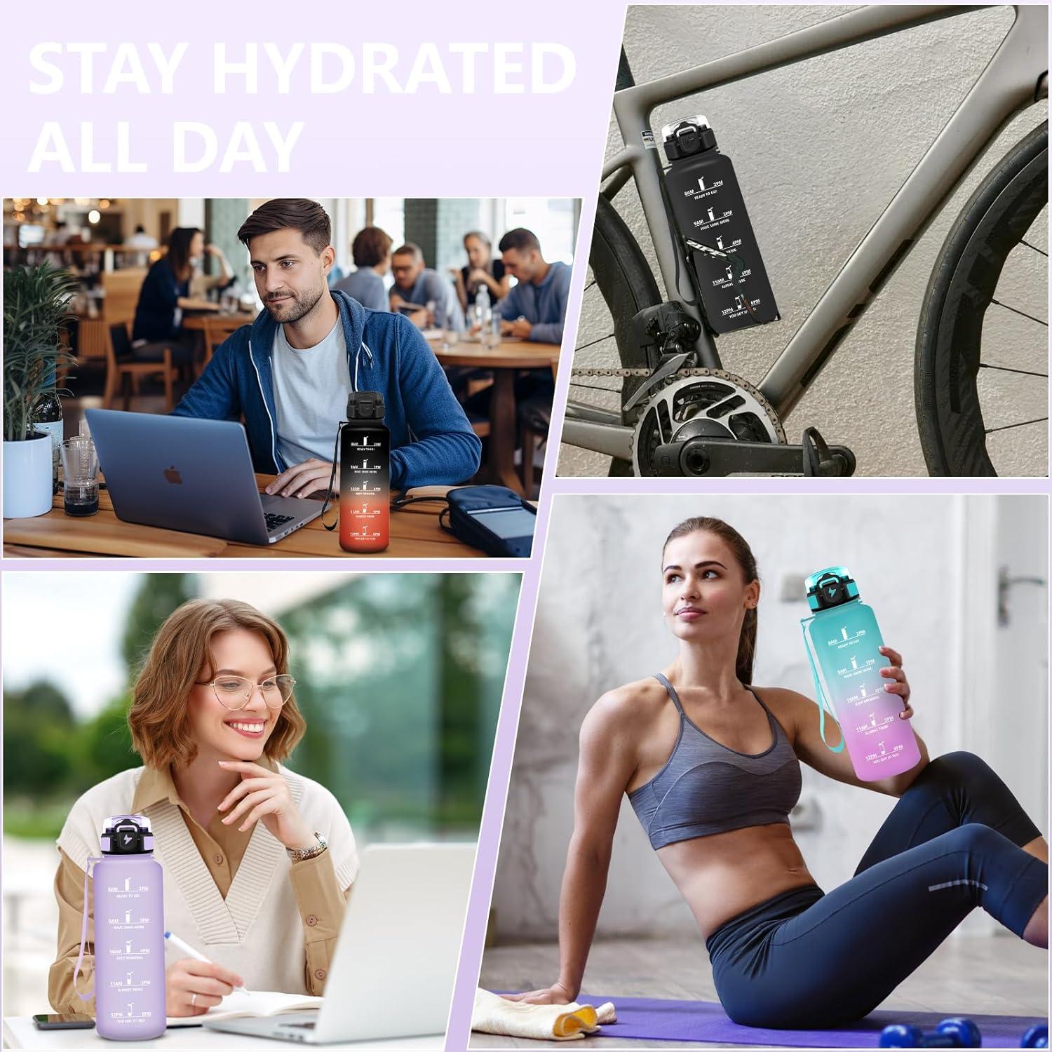 image:imageGourde Motivation 15l Gourde Gradue pour 1 Journee avec Paille Bouteille dEau Heure tanche Bouteille dEau pour Fitness Voyage lcole Randonne MusculationViolet