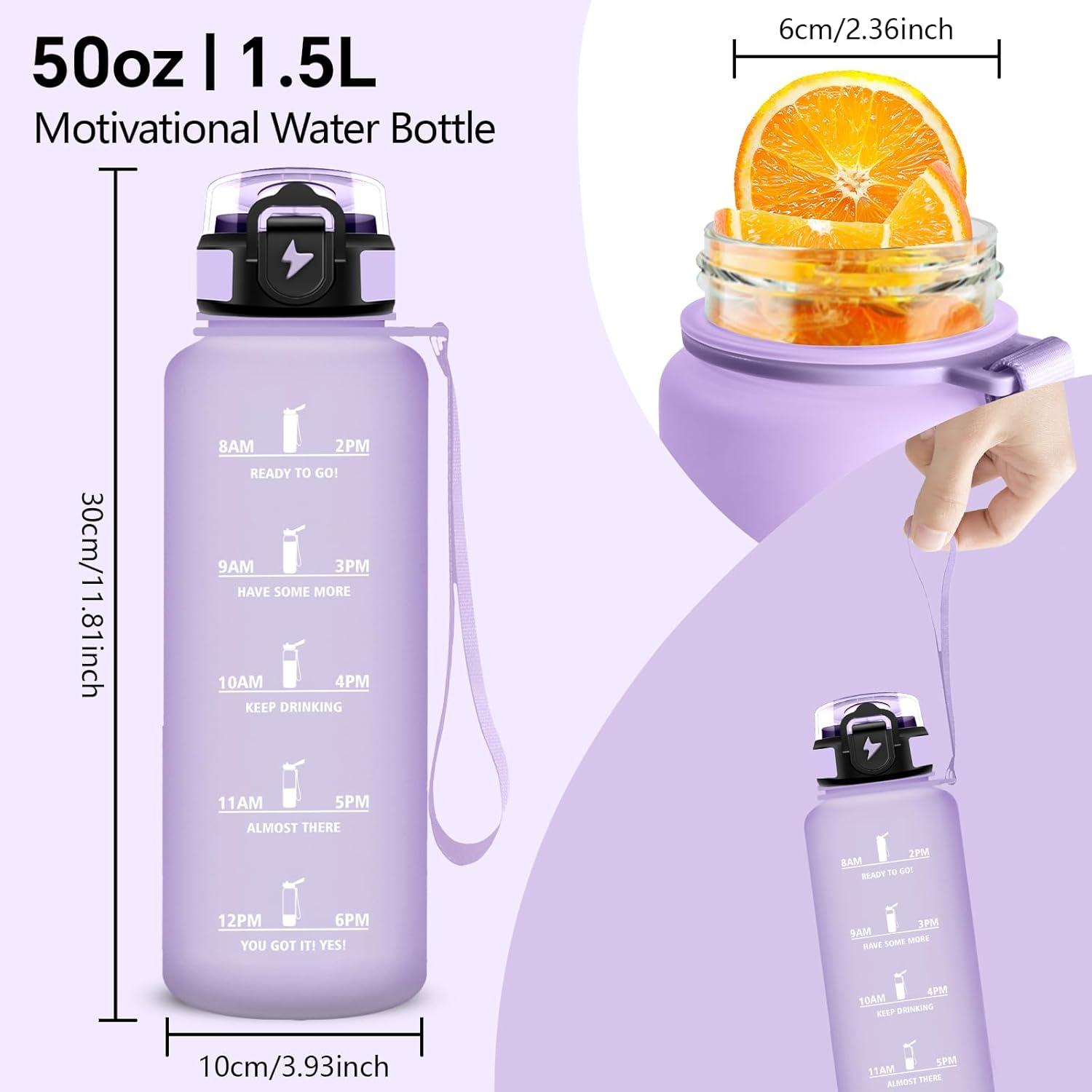 image:imageGourde Motivation 15l Gourde Gradue pour 1 Journee avec Paille Bouteille dEau Heure tanche Bouteille dEau pour Fitness Voyage lcole Randonne MusculationViolet