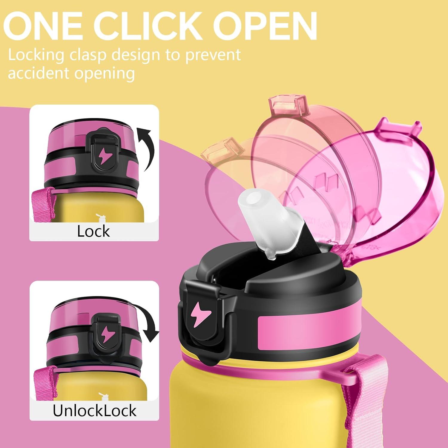 image:imageGourde Motivation 15l Gourde Gradue pour 1 Journee avec Paille Bouteille dEau Heure tanche Bouteille dEau pour Fitness Voyage lcole Randonne MusculationJaunerose