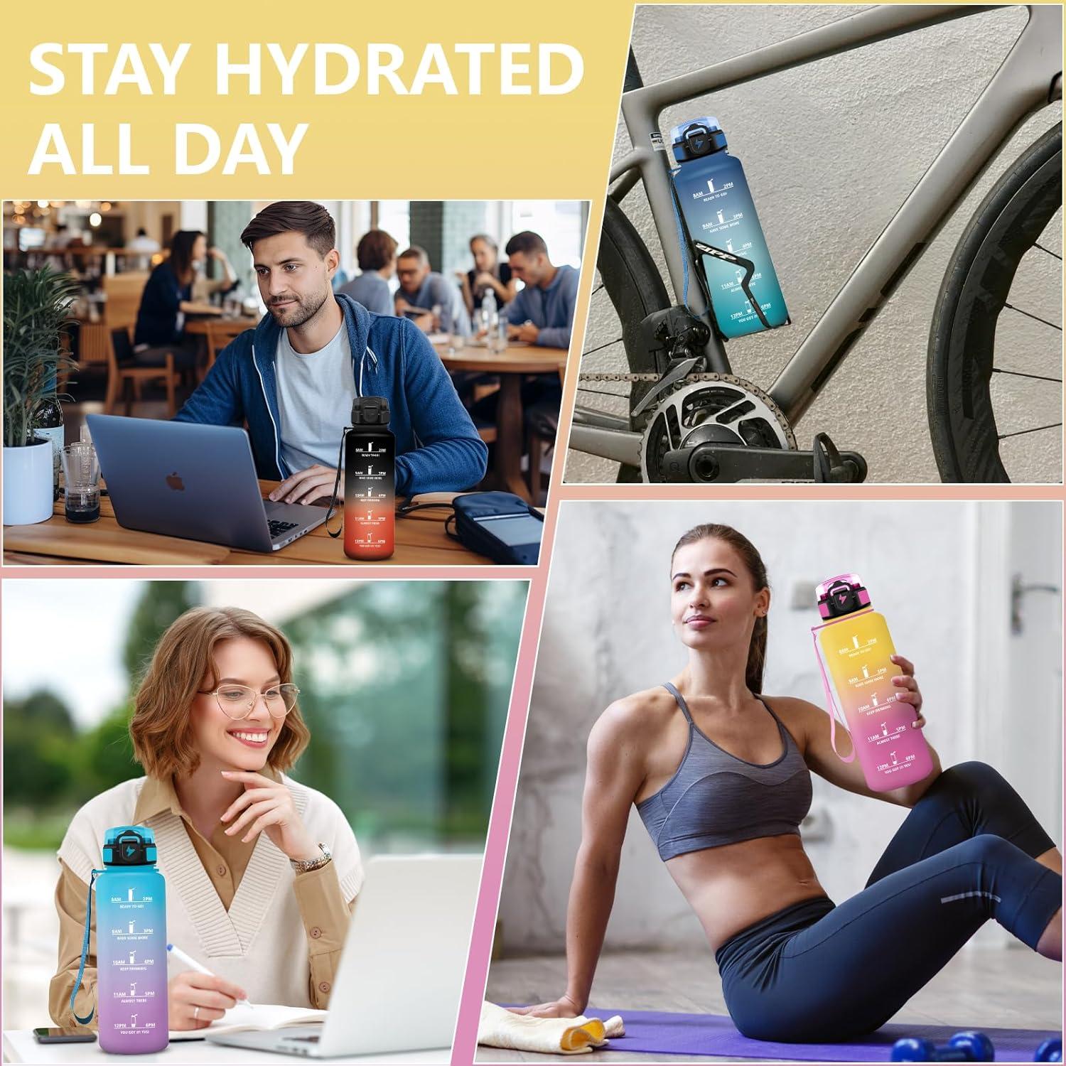 image:imageGourde Motivation 15l Gourde Gradue pour 1 Journee avec Paille Bouteille dEau Heure tanche Bouteille dEau pour Fitness Voyage lcole Randonne MusculationJaunerose