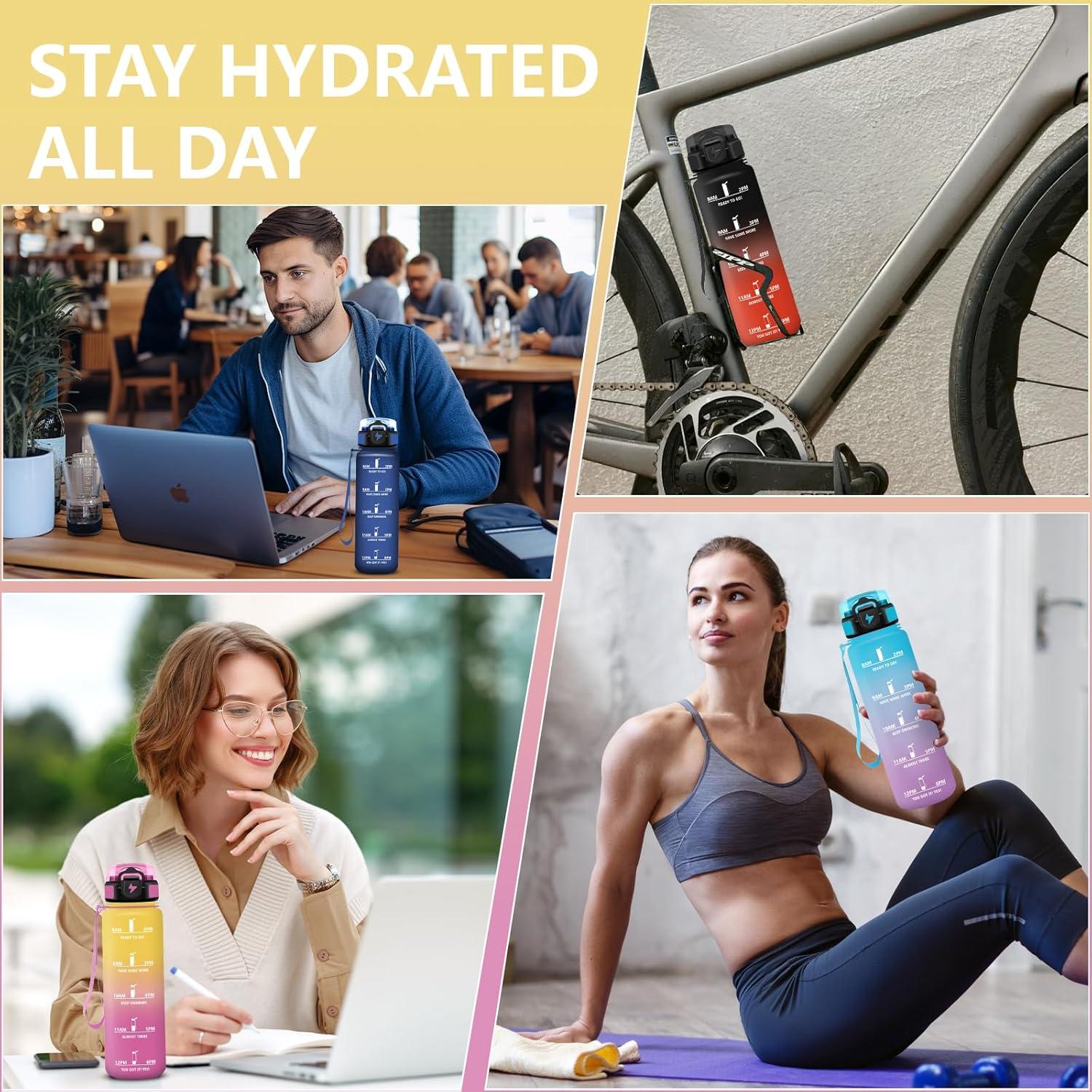 image:imageGourde Motivation 15l Gourde Gradue pour 1 Journee avec Paille Bouteille dEau Heure tanche Bouteille dEau pour Fitness Voyage lcole Randonne MusculationJaunerose