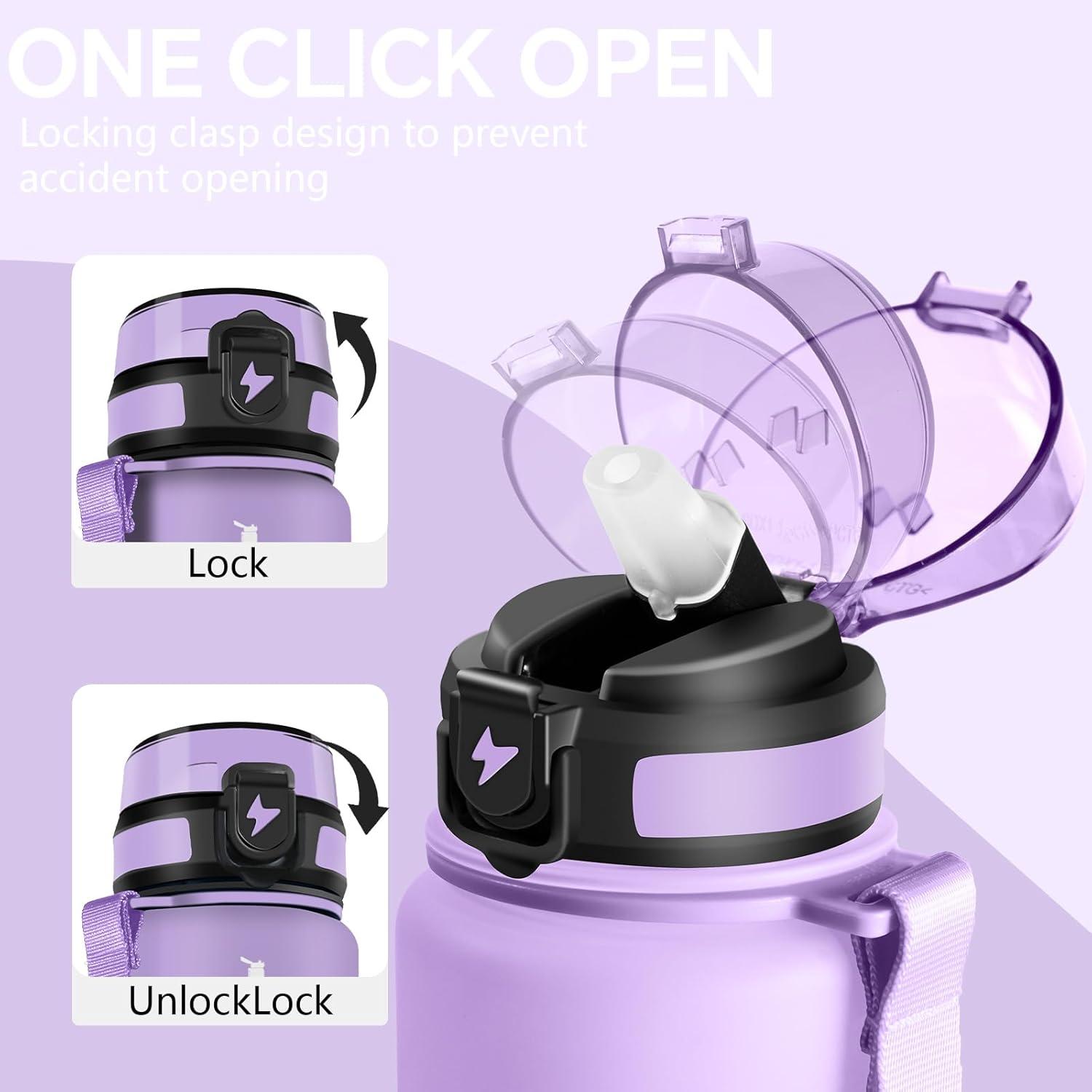 image:imageGourde Motivation 15l Gourde Gradue pour 1 Journee avec Paille Bouteille dEau Heure tanche Bouteille dEau pour Fitness Voyage lcole Randonne MusculationViolet