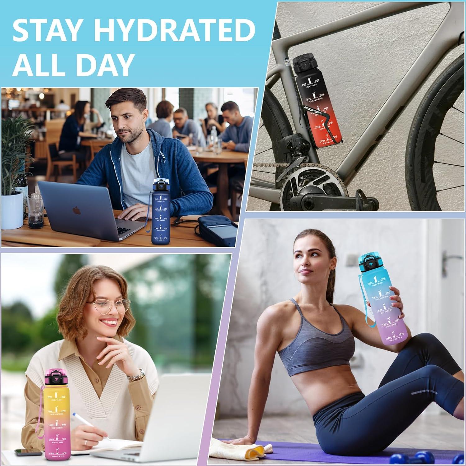 image:imageGourde Motivation 15l Gourde Gradue pour 1 Journee avec Paille Bouteille dEau Heure tanche Bouteille dEau pour Fitness Voyage lcole Randonne MusculationBleuviolet