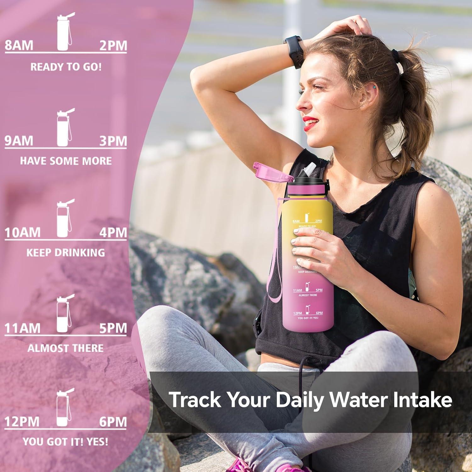 image:imageGourde Motivation 15l Gourde Gradue pour 1 Journee avec Paille Bouteille dEau Heure tanche Bouteille dEau pour Fitness Voyage lcole Randonne MusculationJaunerose