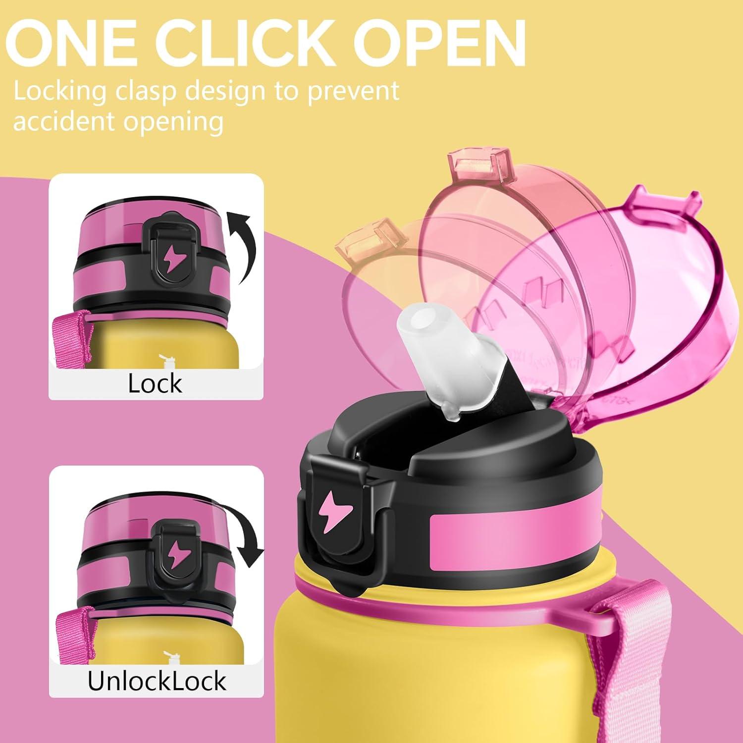image:imageGourde Motivation 15l Gourde Gradue pour 1 Journee avec Paille Bouteille dEau Heure tanche Bouteille dEau pour Fitness Voyage lcole Randonne MusculationJaunerose