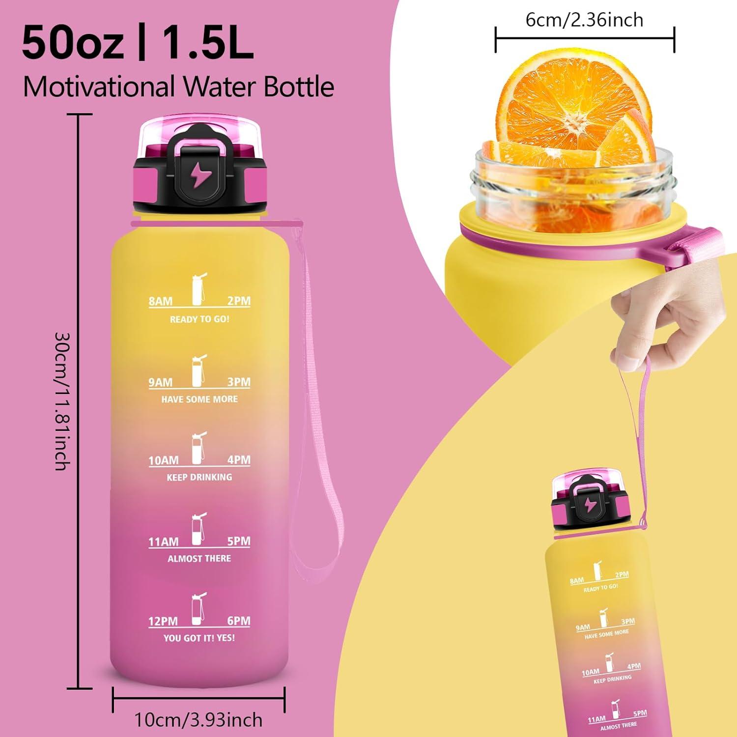 image:imageGourde Motivation 15l Gourde Gradue pour 1 Journee avec Paille Bouteille dEau Heure tanche Bouteille dEau pour Fitness Voyage lcole Randonne MusculationJaunerose