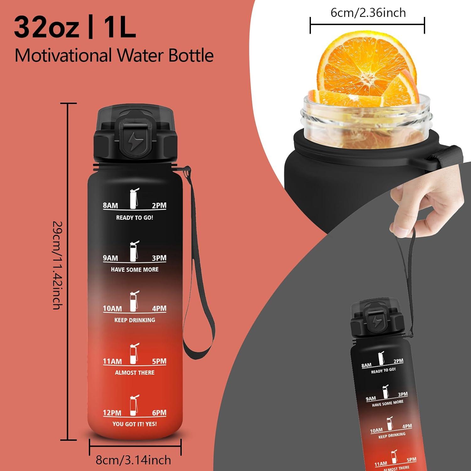 image:imageGourde Motivation 15l Gourde Gradue pour 1 Journee avec Paille Bouteille dEau Heure tanche Bouteille dEau pour Fitness Voyage lcole Randonne MusculationNoirrouge