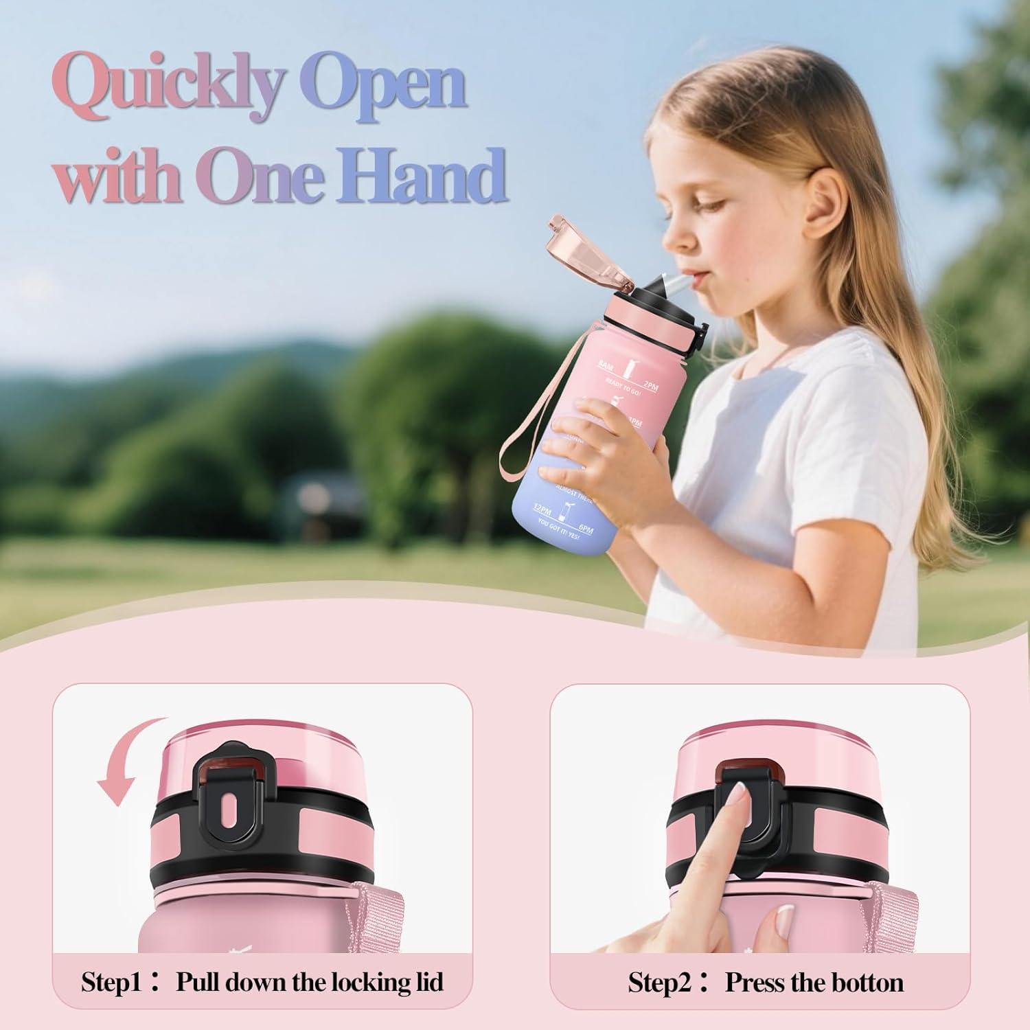 image:imageMotswedi Gourde Sport 500ml Anti Fuite Gourde Paille Rutilisable Bouteille deau sans BPA Bouteille Reutilisable pour Enfant Adulte Randonne lcole Fitness Violet Clair ampamp Rose ClairRose Bleu Ciel
