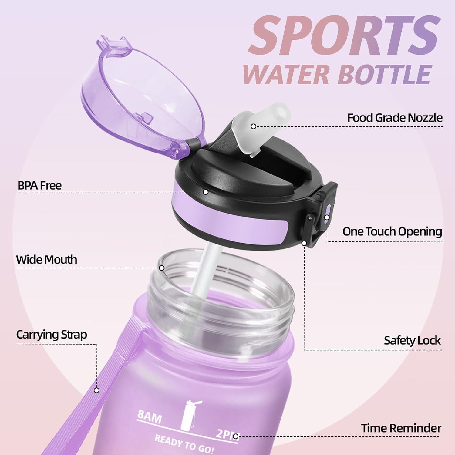 image:imageMotswedi Gourde Sport 500ml Anti Fuite Gourde Paille Rutilisable Bouteille deau sans BPA Bouteille Reutilisable pour Enfant Adulte Randonne lcole Fitness Violet Clair ampamp Rose ClairViolet Clair Rose Clair